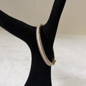Signed Givenchy Clear Rhinestone Gold Tone Metal Hinged Bangle Bracelet Charity